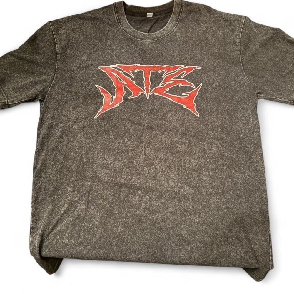 ATE Graphic Acid‎ Wash T-Shirt Mens Charcoal Grey Metal Font Streetwear Tee